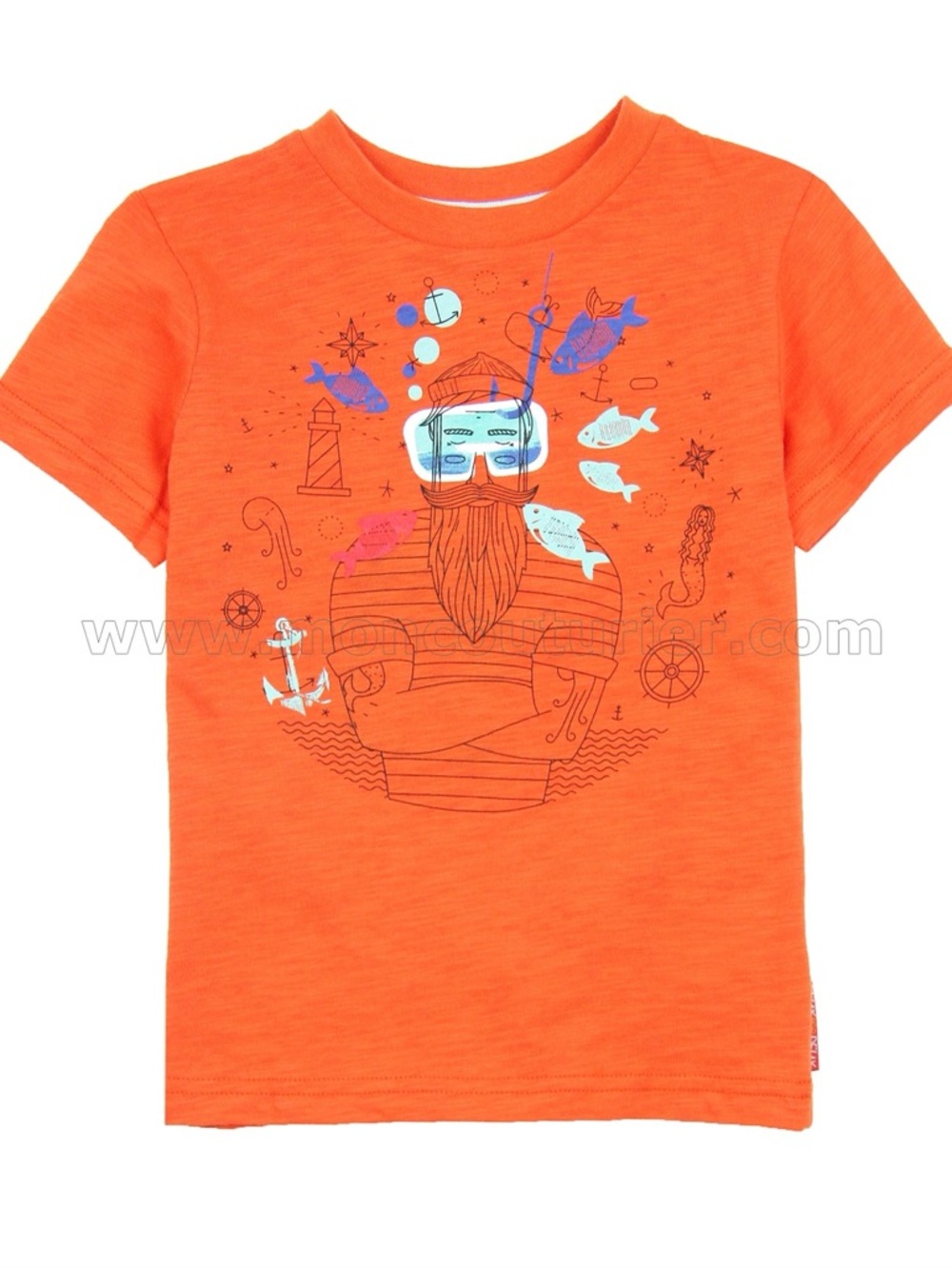 Size 6 months deux par deux Orange Short Sleeve Tee with Diver Graphic